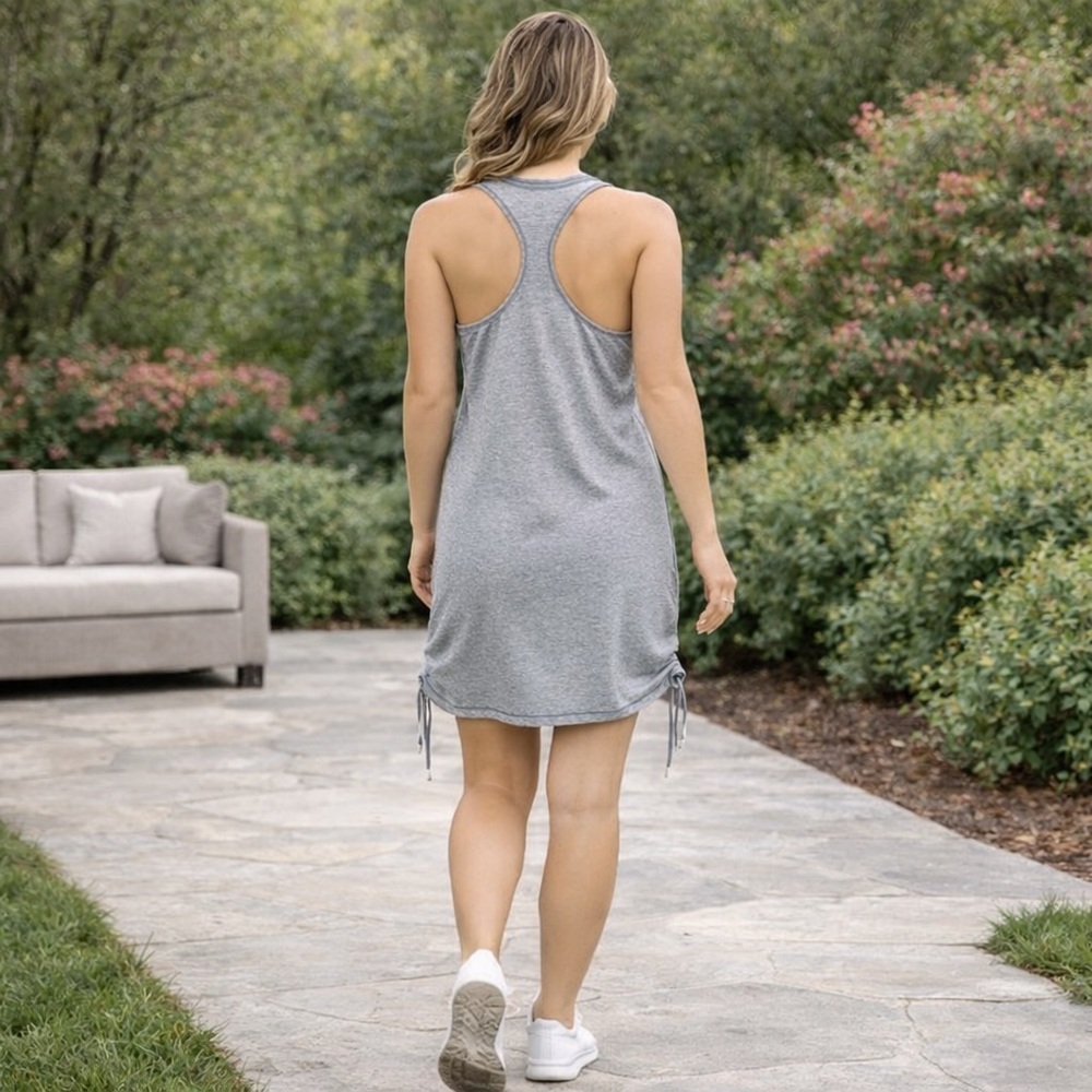 LULULEMON HEATHERED GRAY RUCHED RACERBACK T-SHIRT DRESS - Picture 2 of 7